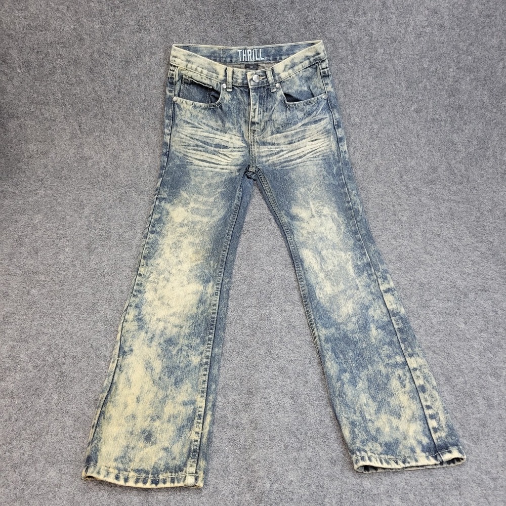 Thrill Jeans Womens 14 Blue Acid Wash Boho Streetwear Streetwear Punker Grunge - Picture 3 of 12